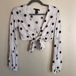 Polka dot crop tied top